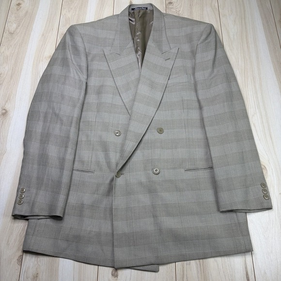 Giorgio Armani Other - MANI Wool Linen Glen Plaid Striped Double Breasted Blazer Mens 44L Made In Italy